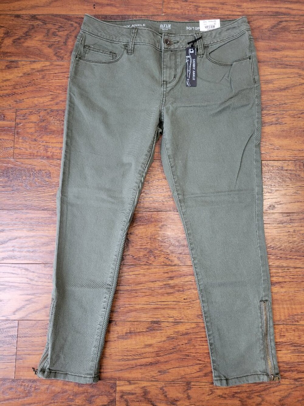 A.N.A A New Approach Olive Green Skinny Ankle Denim Jeans sz 10 Petite / 30 NWT